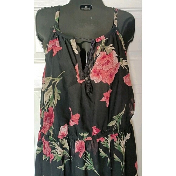 Hint of Blush Tulip Wrap Dress Size 2X Black Floral Ruffle Midi Bloomcore - Picture 4 of 7